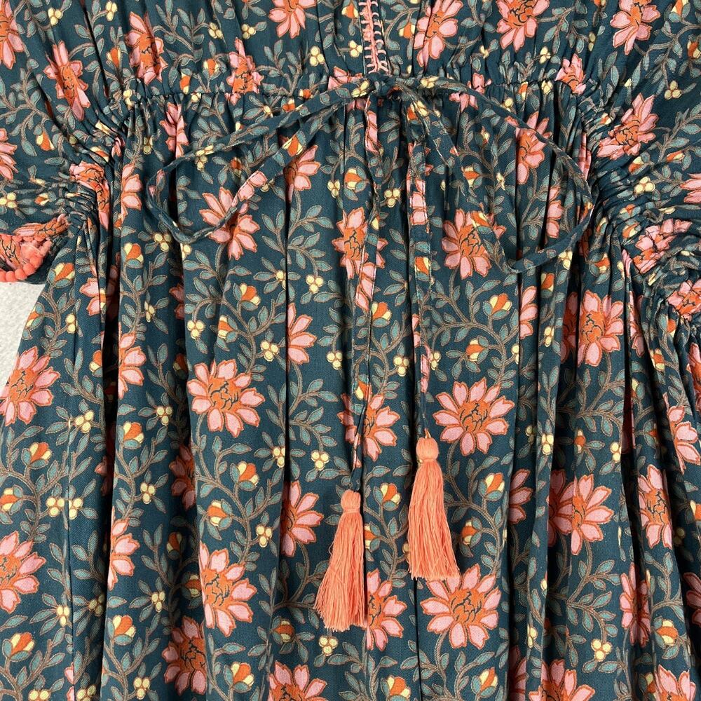World Market Maxi Dress Women's Size Large Blue/Pink Floral V-Neck Flared Sleeve - Picture 3 of 12